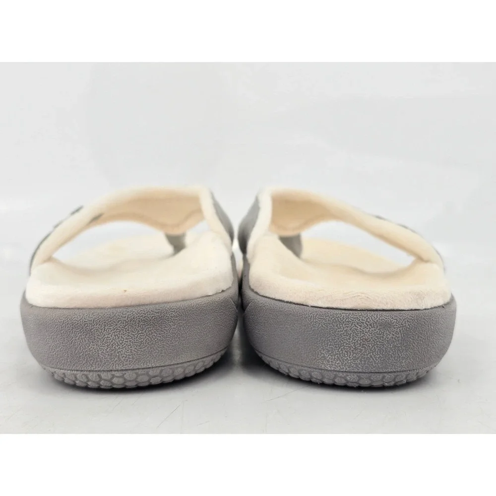 Spenco Yumi Plush Thong Sandals Womens 10 Grey Faux Fur Orthotic Flip Flops -VG